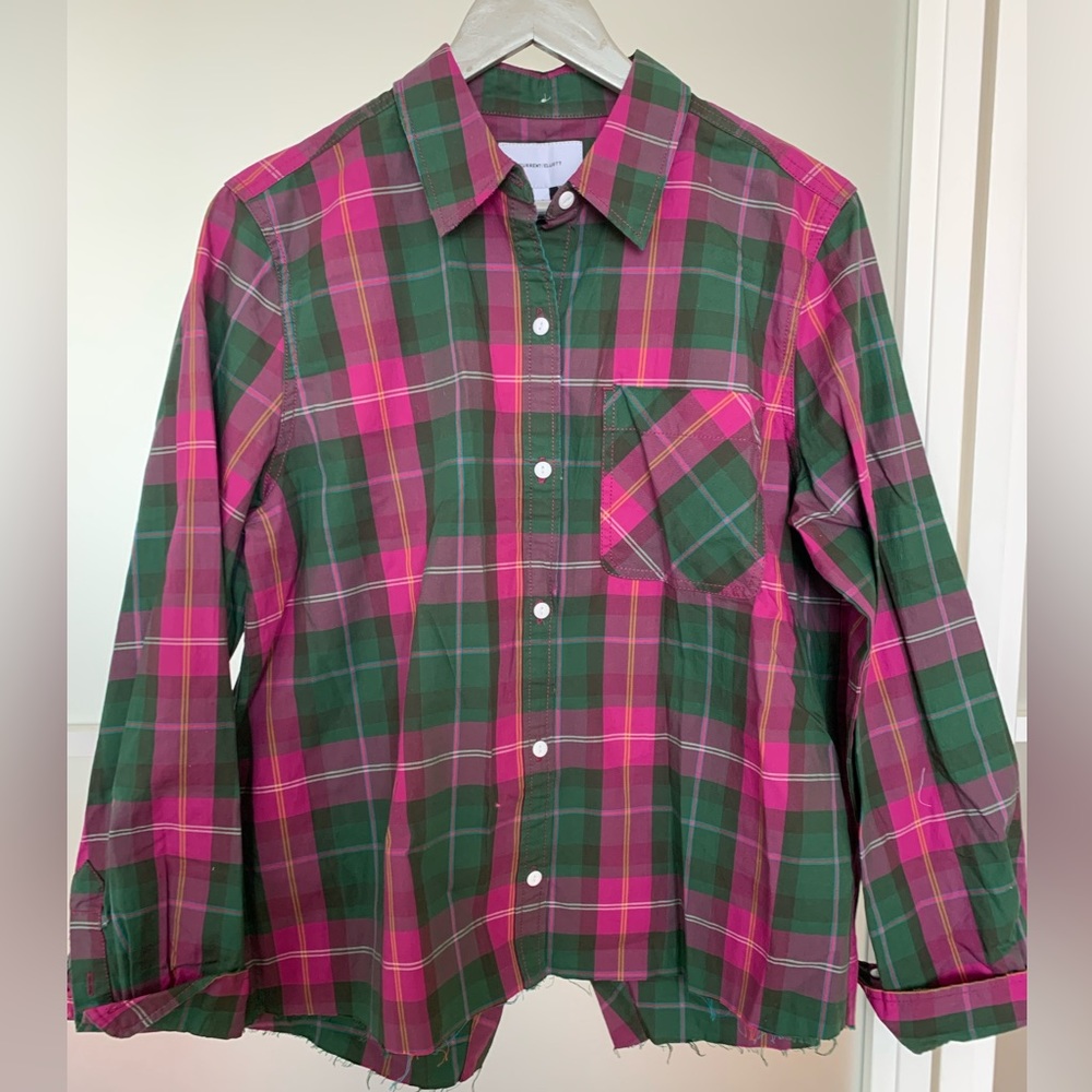 Current / Elliot women's pink and green plaid button down. Open back. NWOT. USL